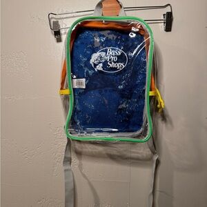 Bass Pro Shops Clear Backpack with Blue and Orange Accents